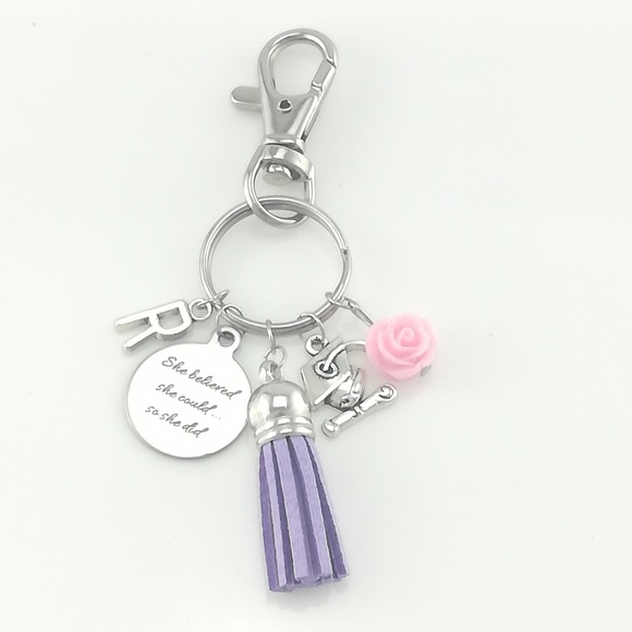 Personalized Graduation Keychain With Flower - Picture 1 of 5